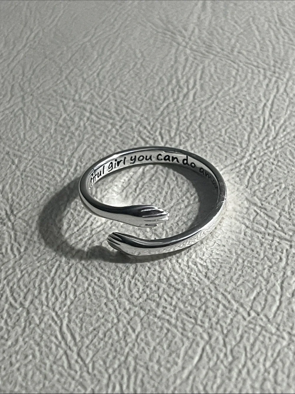 S925 Silver Open Cuff Ring with Hands - Beautiful girl you can do amazing things